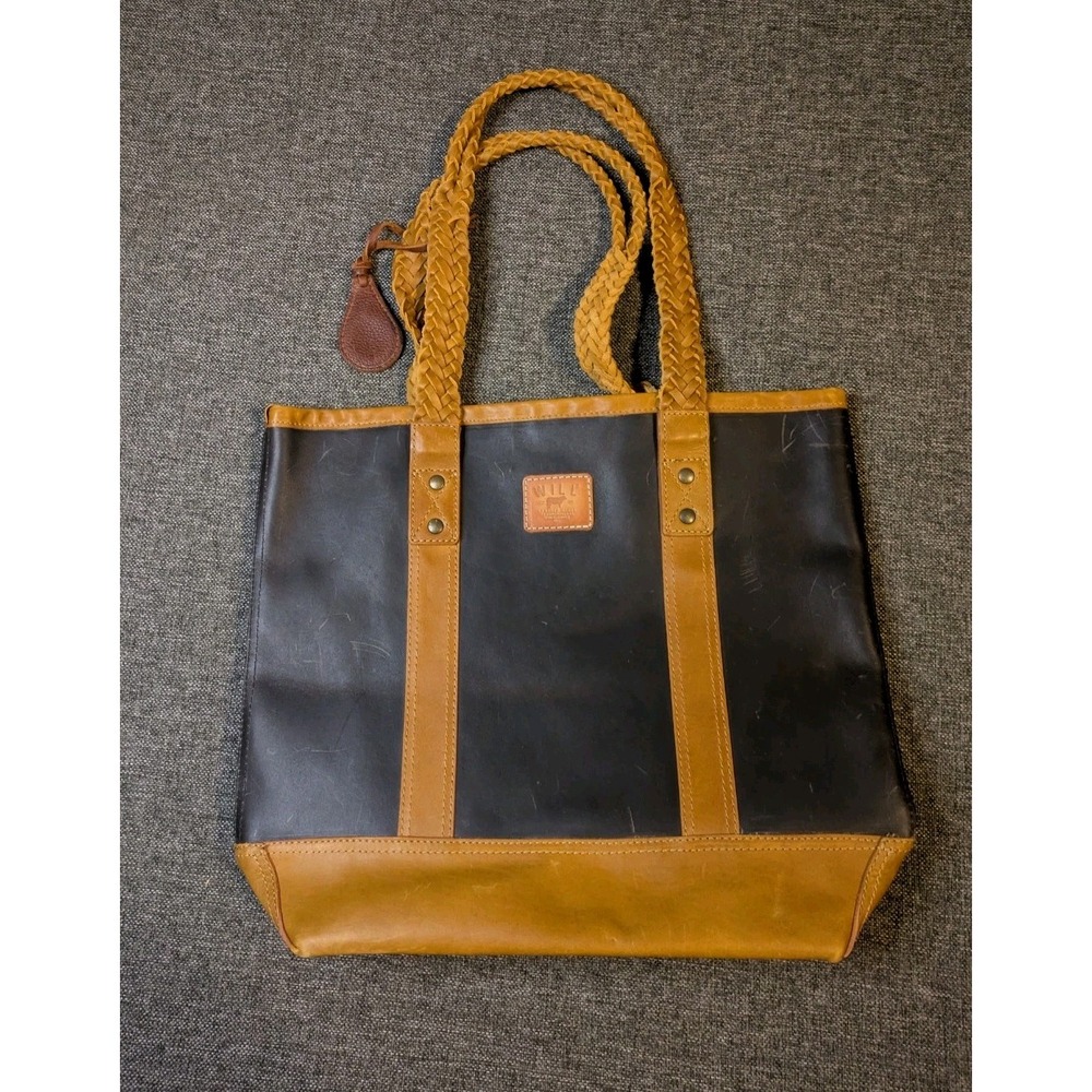 Will Leather Goods Brown & Black Leather Tote Bag Shoulder Bag Charm Purse